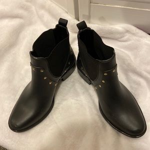 Kate Spade gold studded rain boots